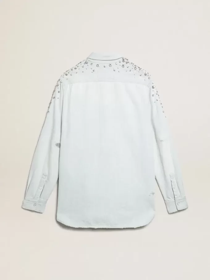 Gebleekte boyfriend-shirt voor dames met cabochon-kristallen