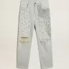 Gebleekte damesjeans met cabochonkristallen