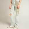 Gebleekte damesjeans met cabochonkristallen