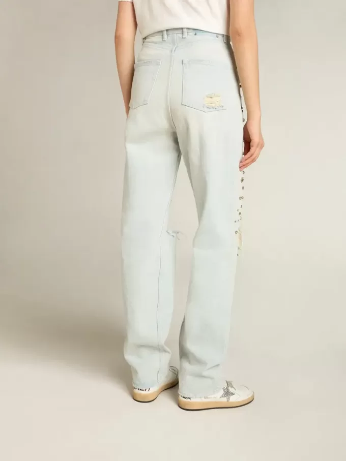 Gebleekte damesjeans met cabochonkristallen