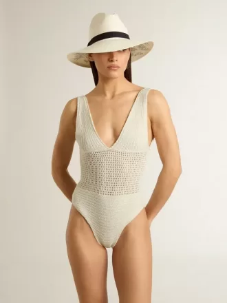 Gehaakte bodysuit voor dames van wit katoen