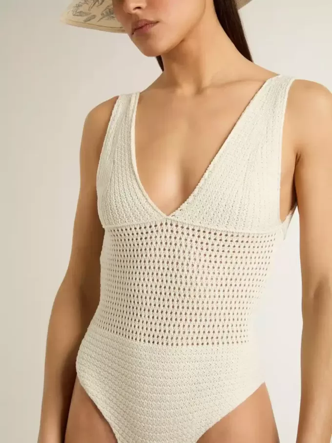 Gehaakte bodysuit voor dames van wit katoen