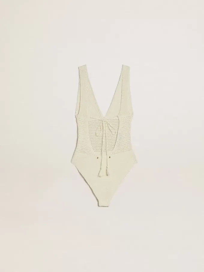 Gehaakte bodysuit voor dames van wit katoen