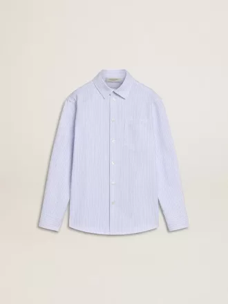 Gestreepte blouse voor meisjes met geborduurde letters op de zak
