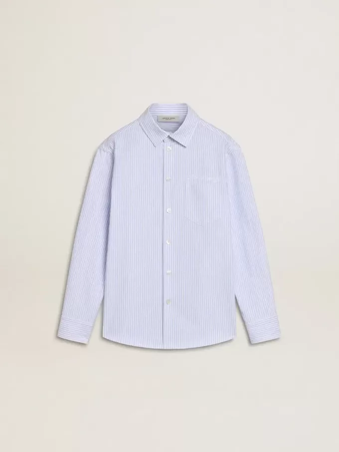 Gestreepte blouse voor meisjes met geborduurde letters op de zak