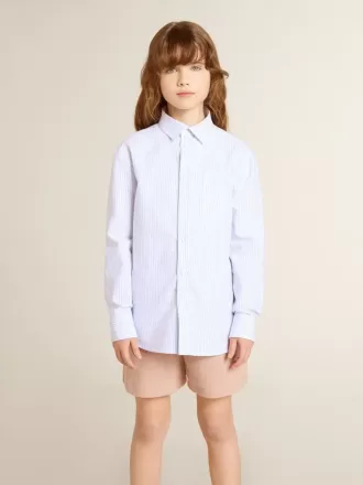 Gestreepte blouse voor meisjes met geborduurde letters op de zak