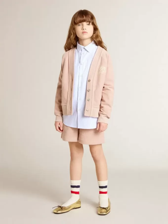 Gestreepte blouse voor meisjes met geborduurde letters op de zak