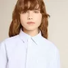 Gestreepte blouse voor meisjes met geborduurde letters op de zak
