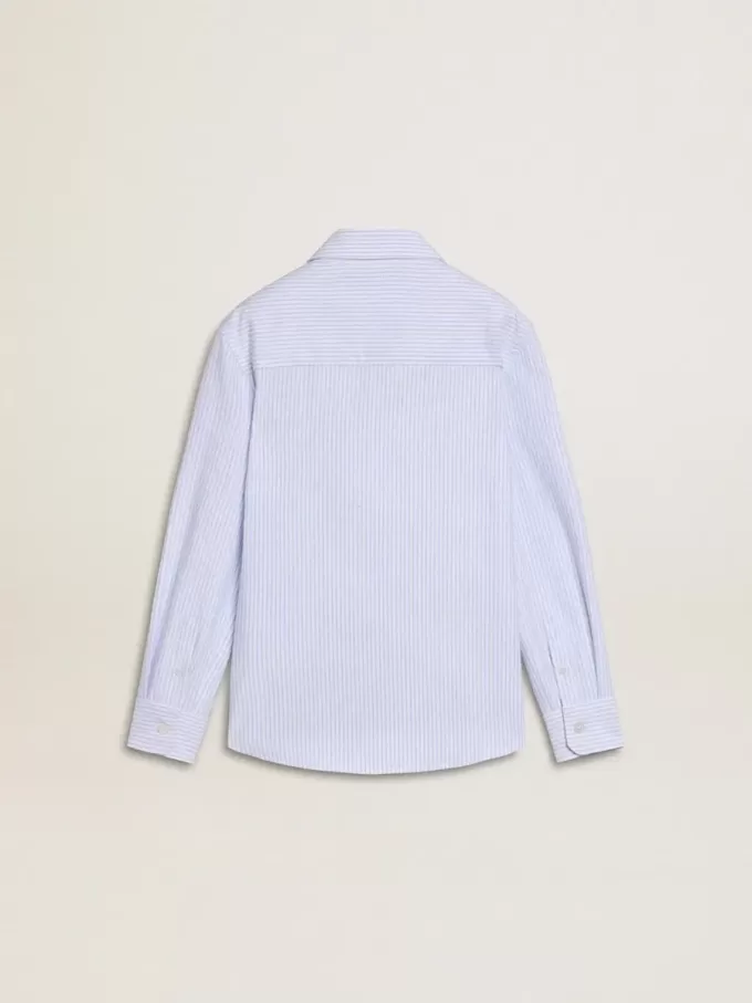 Gestreepte blouse voor meisjes met geborduurde letters op de zak
