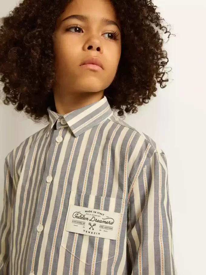 Gestreepte jongensshirt met Golden Dreamers-detail op de zak