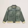 Gewassen denim jas voor heren met ribboorden van wolmix