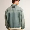 Gewassen denim jas voor heren met ribboorden van wolmix