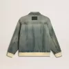 Gewassen denim jas voor heren met ribboorden van wolmix