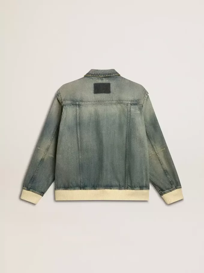 Gewassen denim jas voor heren met ribboorden van wolmix