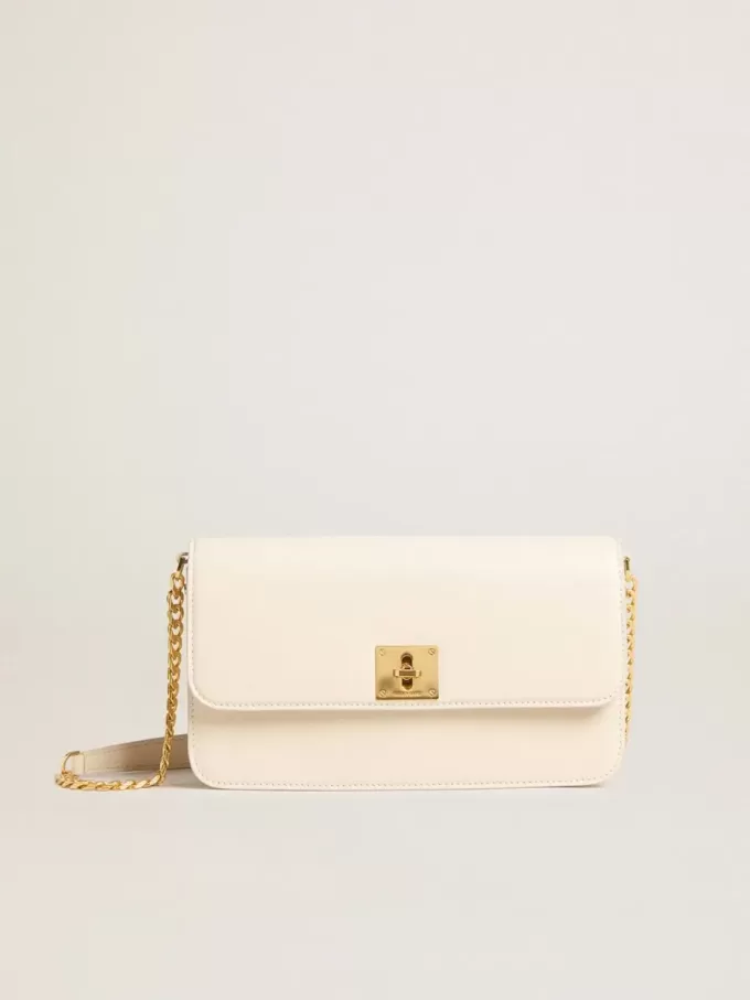Gioia-tas in botergeel leer met gouden details