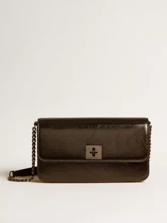 Gioia-tas in glanzend zwart leer met metalen details