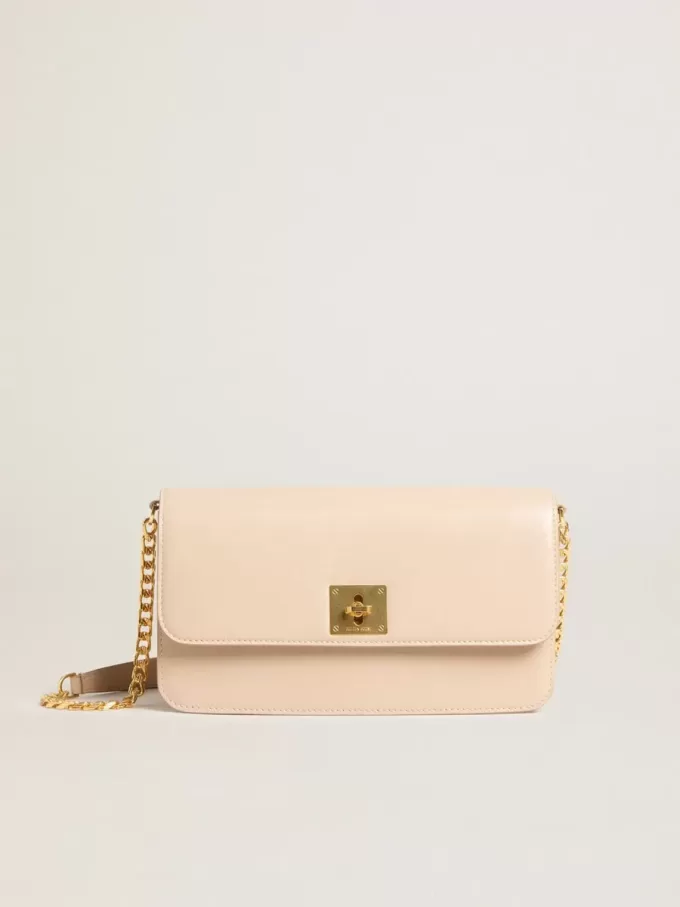 Gioia-tas in lichtroze leer met gouden details