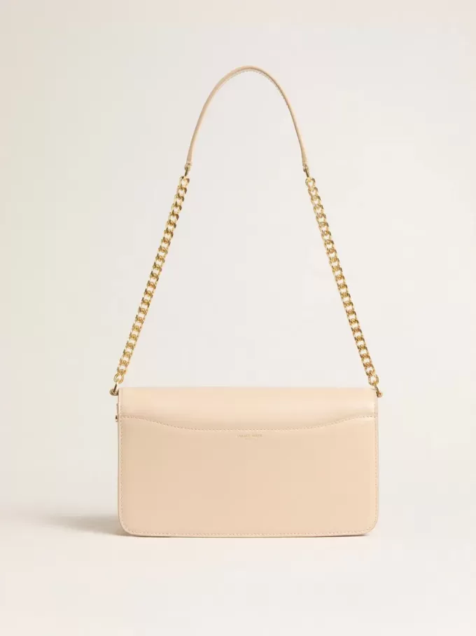 Gioia-tas in lichtroze leer met gouden details