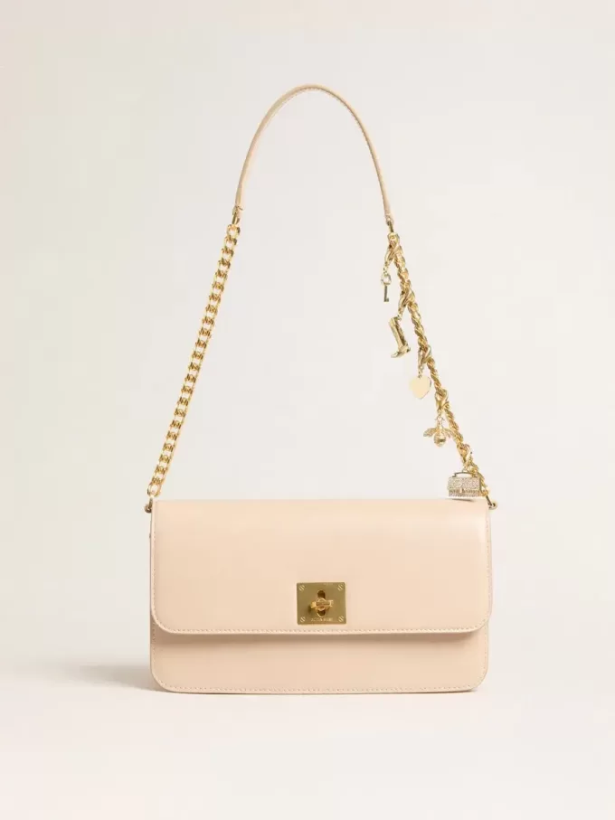 Gioia-tas in lichtroze leer met gouden details