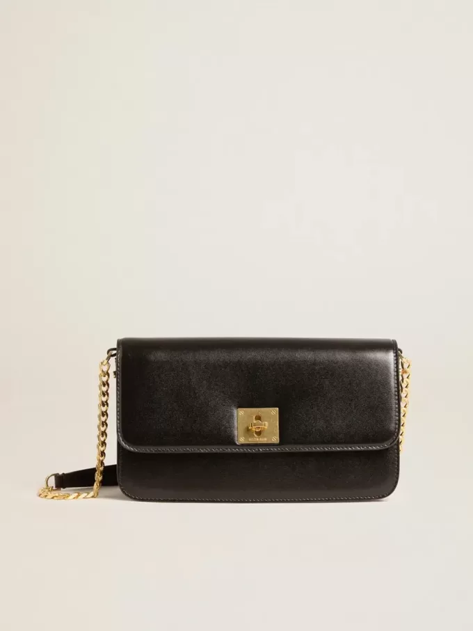 Gioia-tas in zwart leer met gouden details