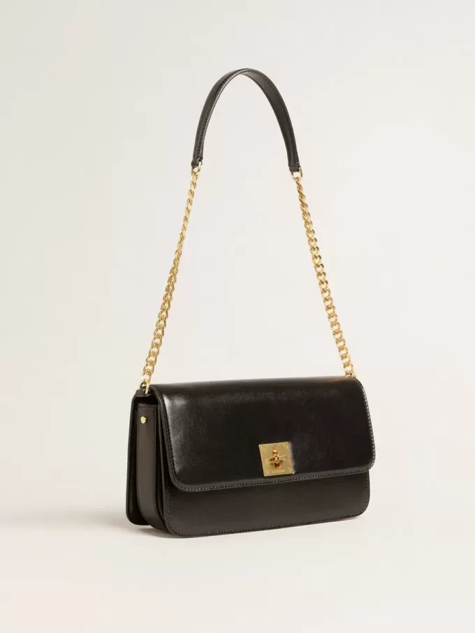 Gioia-tas in zwart leer met gouden details