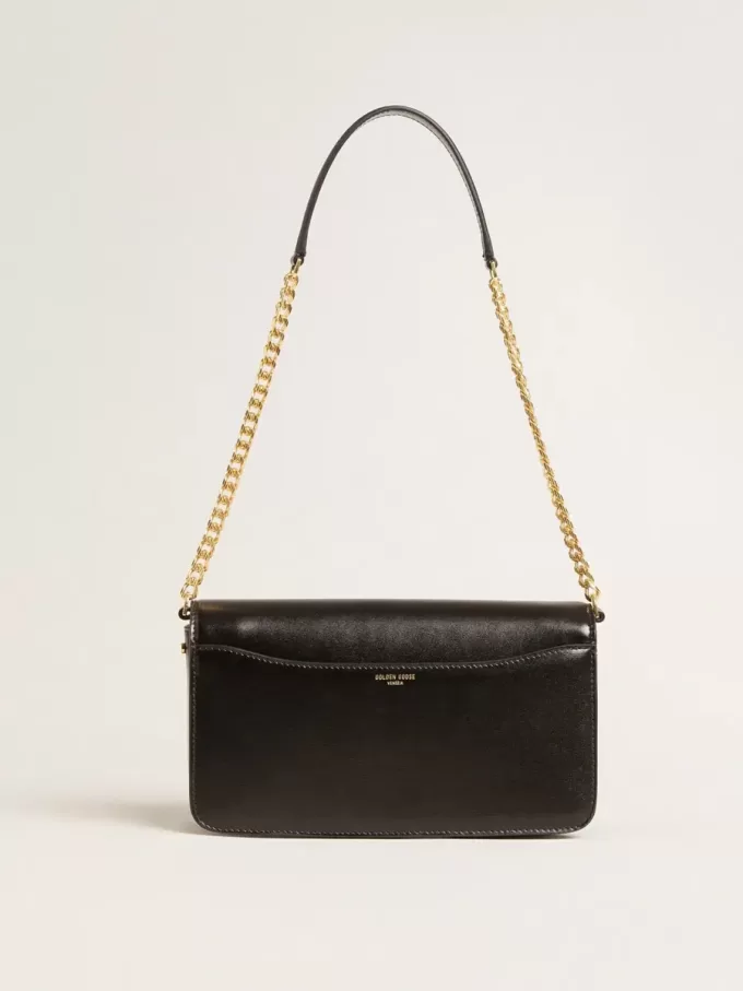 Gioia-tas in zwart leer met gouden details