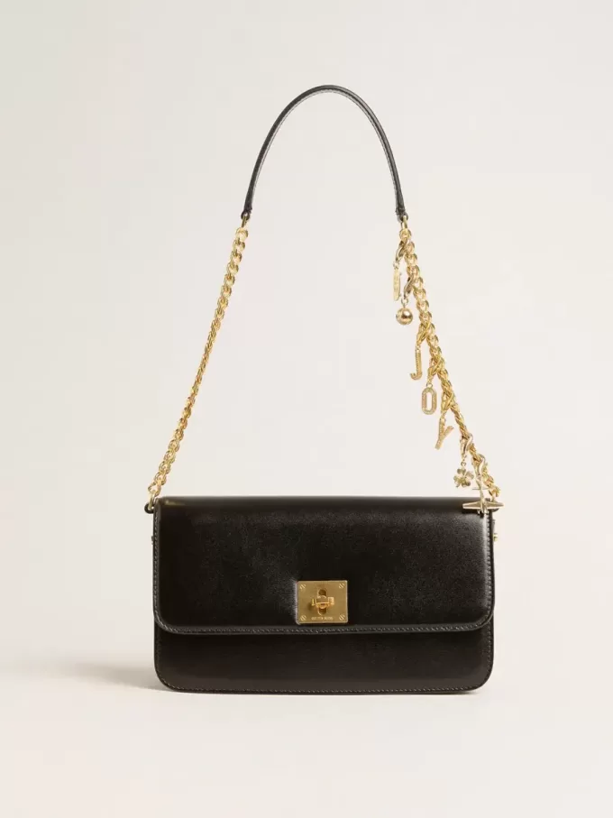 Gioia-tas in zwart leer met gouden details