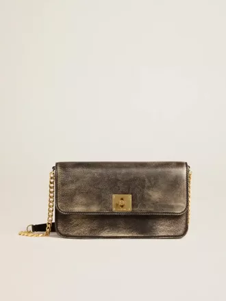 Gioia-tas in zwart vintage leer met gouden details