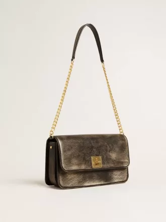 Gioia-tas in zwart vintage leer met gouden details