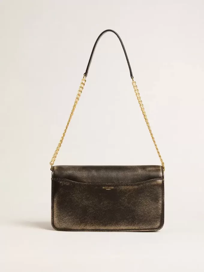Gioia-tas in zwart vintage leer met gouden details