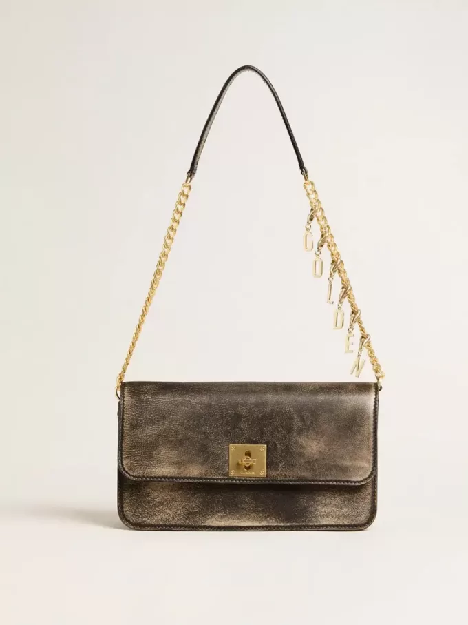 Gioia-tas in zwart vintage leer met gouden details