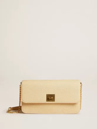 Gioia-tas van vanillekleurig schapenleer met gouden details