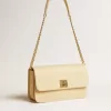 Gioia-tas van vanillekleurig schapenleer met gouden details