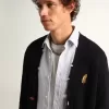 Golden Collection-vest in donkerblauw katoen met een distressed afwerking