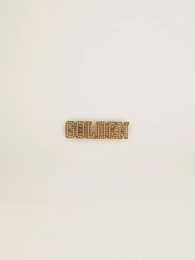Gouden kanten label in antiek goudkleur met parels