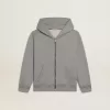 Grijs gemêleerd sweatshirt met capuchon en print op de rug