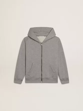 Grijs gemêleerd sweatshirt met capuchon en print op de rug