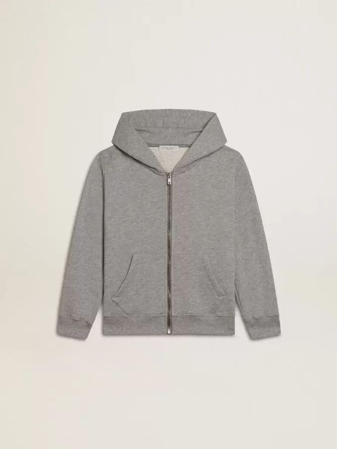 Grijs gemêleerd sweatshirt met capuchon en print op de rug