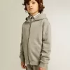 Grijs gemêleerd sweatshirt met capuchon en print op de rug