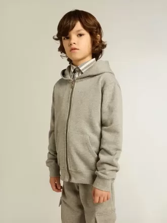 Grijs gemêleerd sweatshirt met capuchon en print op de rug
