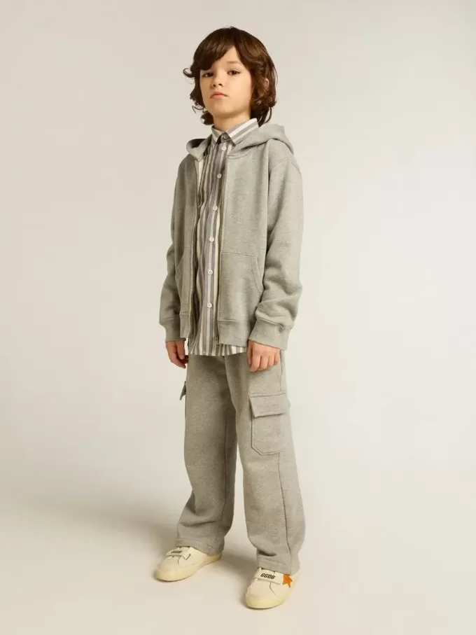 Grijs gemêleerd sweatshirt met capuchon en print op de rug