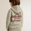 Grijs gemêleerd sweatshirt met capuchon en print op de rug