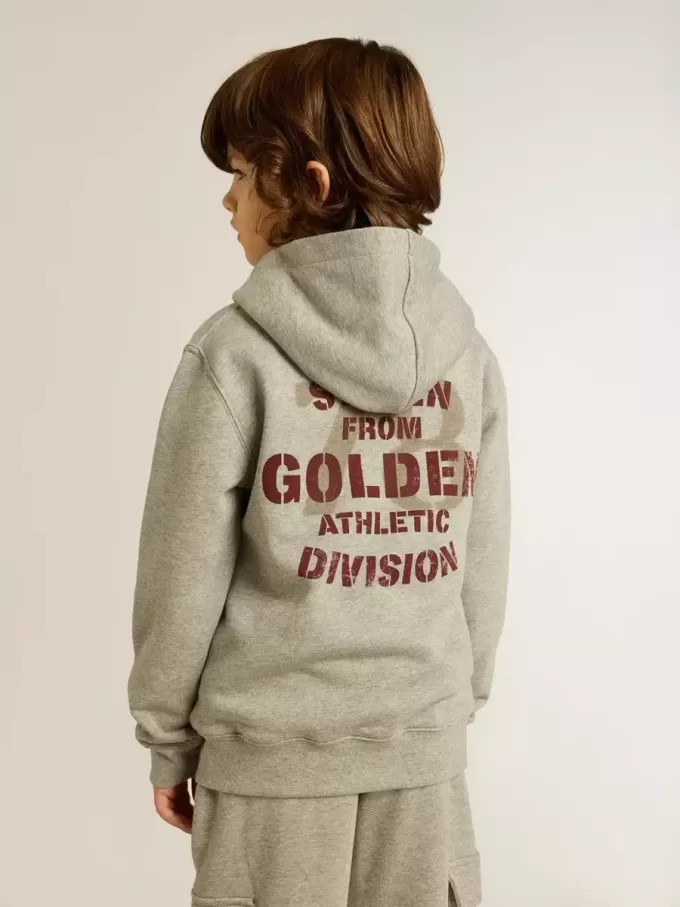 Grijs gemêleerd sweatshirt met capuchon en print op de rug