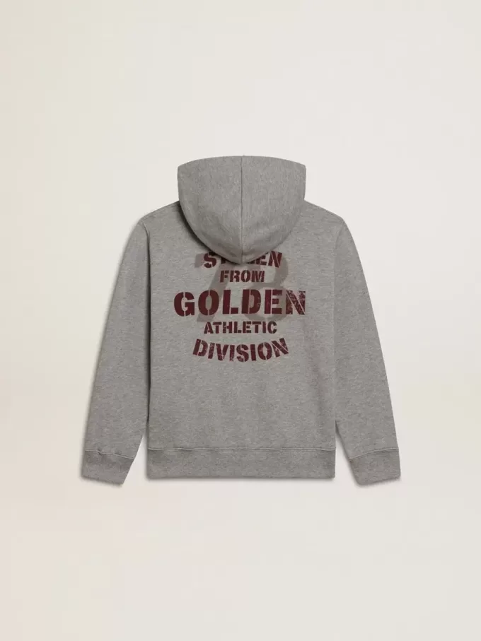 Grijs gemêleerd sweatshirt met capuchon en print op de rug