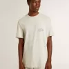 Grijs heren-T-shirt met zwarte letters