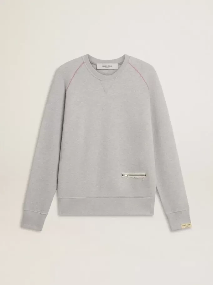 Grijs herensweatshirt met ronde hals en contrasterende stiksels