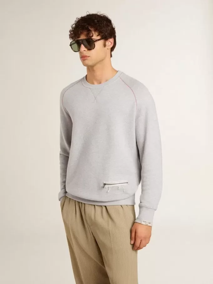 Grijs herensweatshirt met ronde hals en contrasterende stiksels