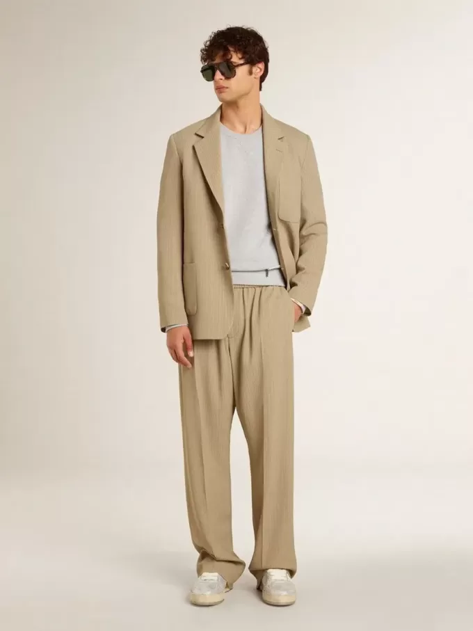 Grijs herensweatshirt met ronde hals en contrasterende stiksels