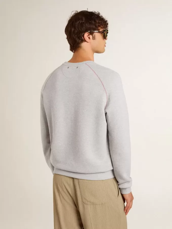 Grijs herensweatshirt met ronde hals en contrasterende stiksels