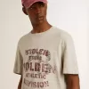 Grijs katoenen T-shirt voor heren met vintage print op de voorkant